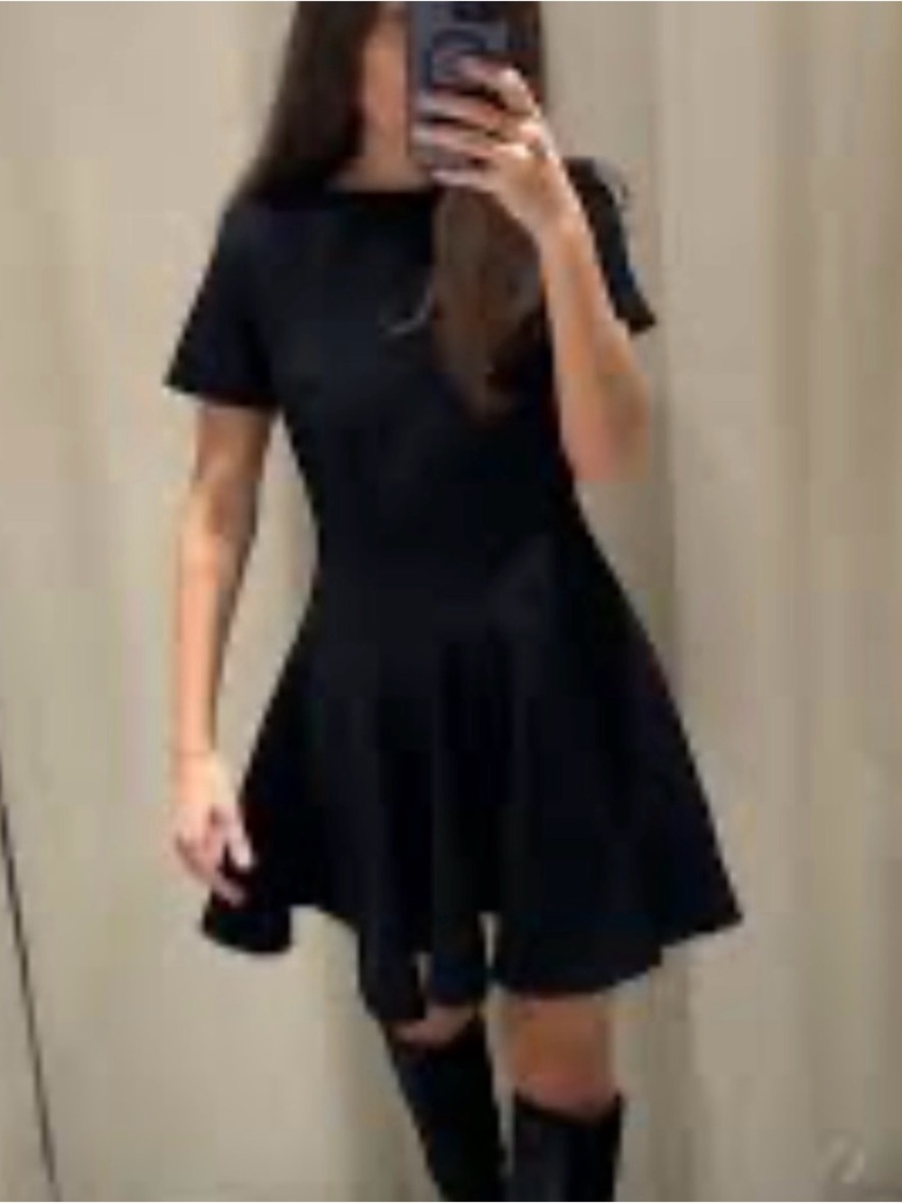 Zara Black Short Sleeve Fit-and-Flare Mini Dress